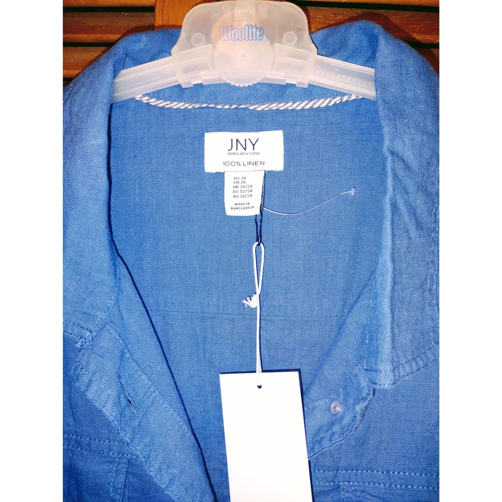 100% Linen Jones New York Jacket Womens 3X Blue NEW Relaxed Trucker Lightweight - Picture 5 of 9